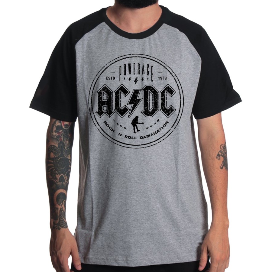 Rockwear Brasil - Camiseta Raglã Acdc 2 Rockwear Preta