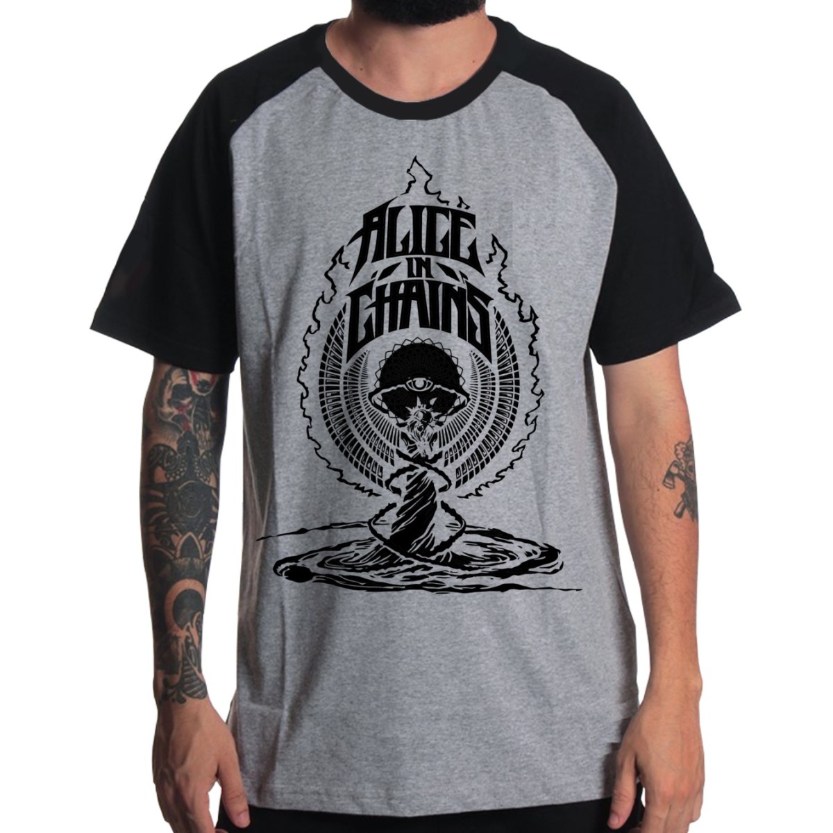 Rockwear Brasil - Camiseta Raglã Alice In Chains Rockwear Preta