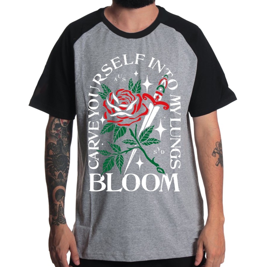 Rockwear Brasil - Camiseta Raglã Bloom Rockwear Preta