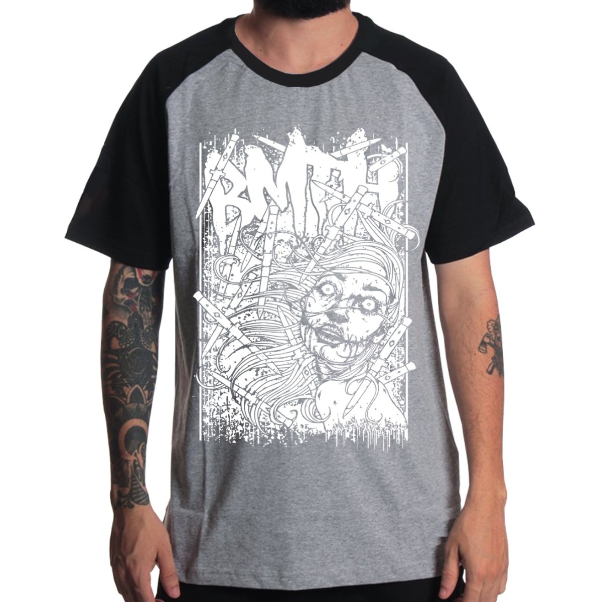 Rockwear Brasil - Camiseta Raglã Bring Me The Horizon 5 Rockwear Preta