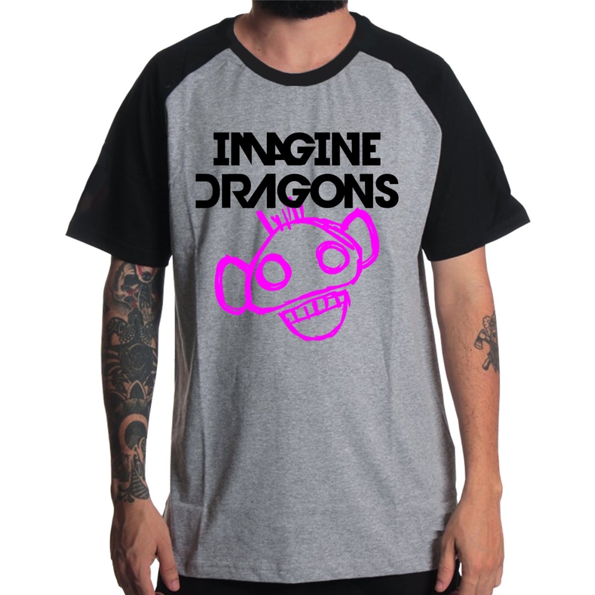 Rockwear Brasil - Camiseta Raglã Imagine Dragons 3 Rockwear Preta