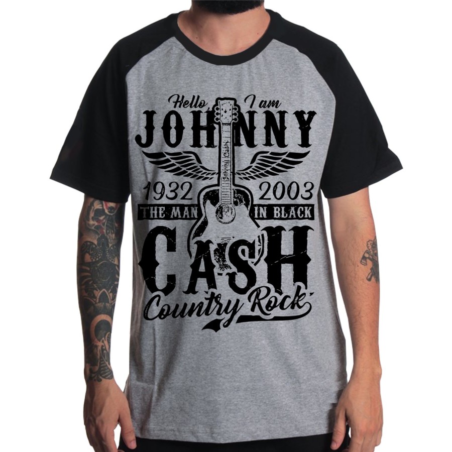 Rockwear Brasil - Camiseta Raglã Johnny Cash Rockwear Preta