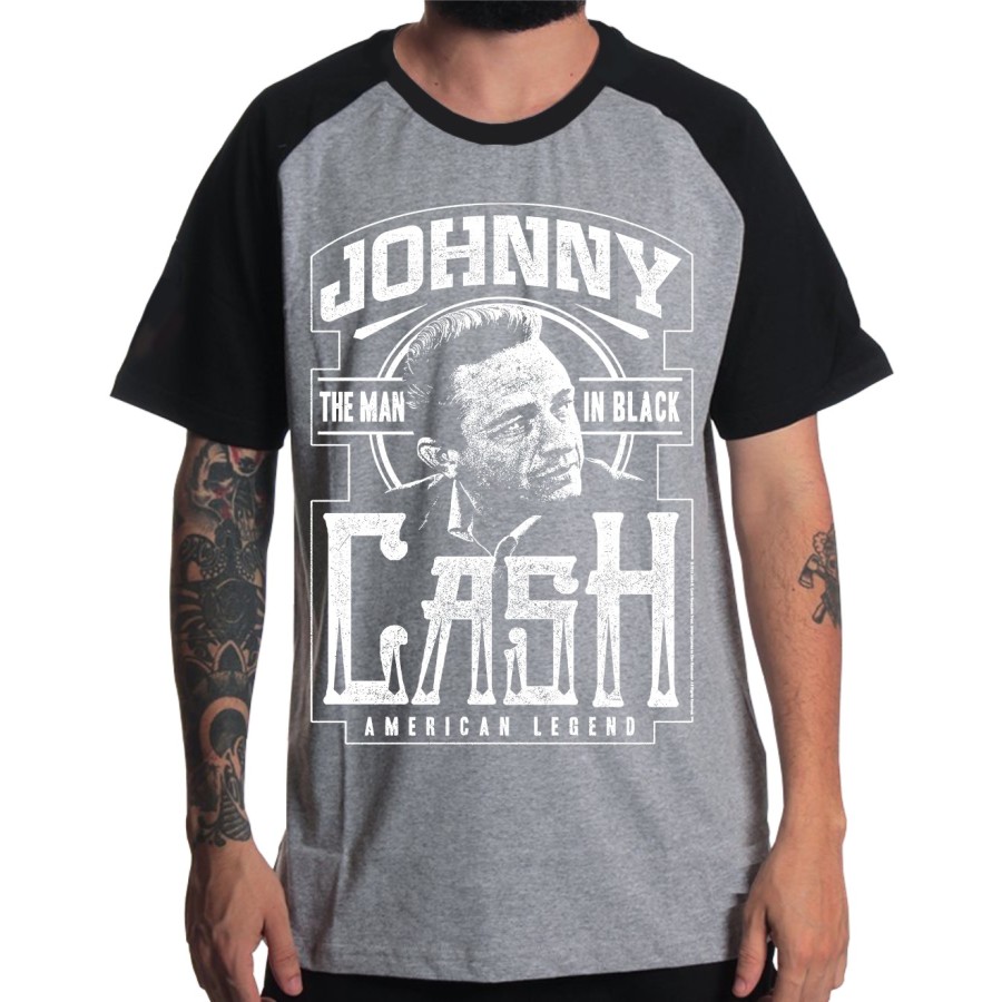 Rockwear Brasil - Camiseta Raglã Johnny Cash 2 Rockwear Preta