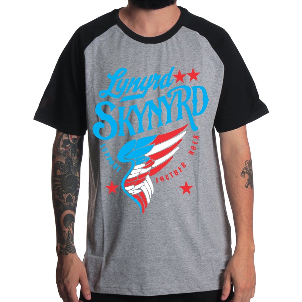 Rockwear Brasil - Camiseta Raglã Lynyrd Skynyrd 3 Rockwear Preta