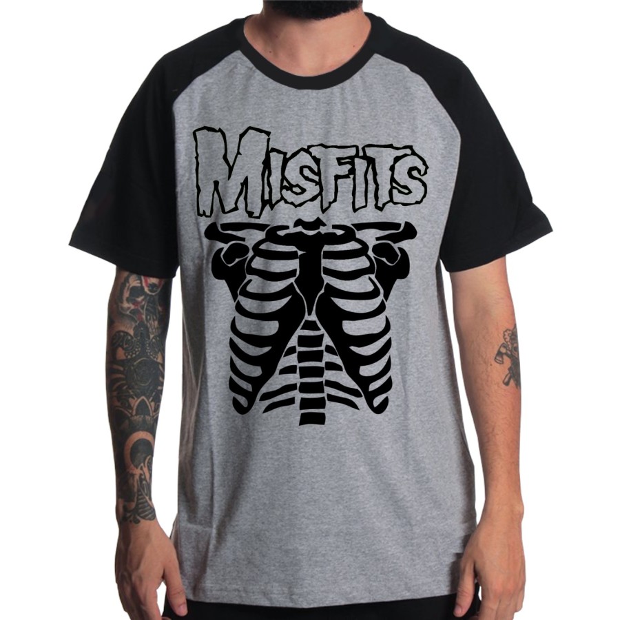 Rockwear Brasil - Camiseta Raglã Misfits 3 Rockwear Preta