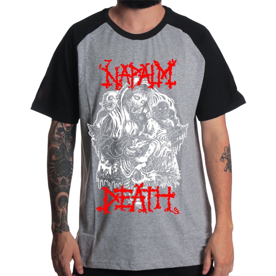 Rockwear Brasil - Camiseta Raglã Napalm Death 2 Rockwear Preta