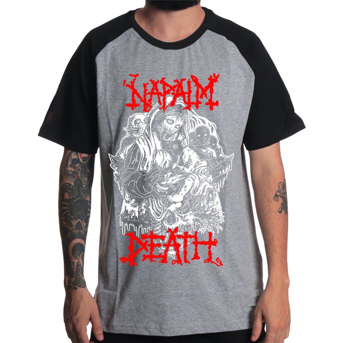 Rockwear Brasil - Camiseta Raglã Napalm Death 2 Rockwear Preta