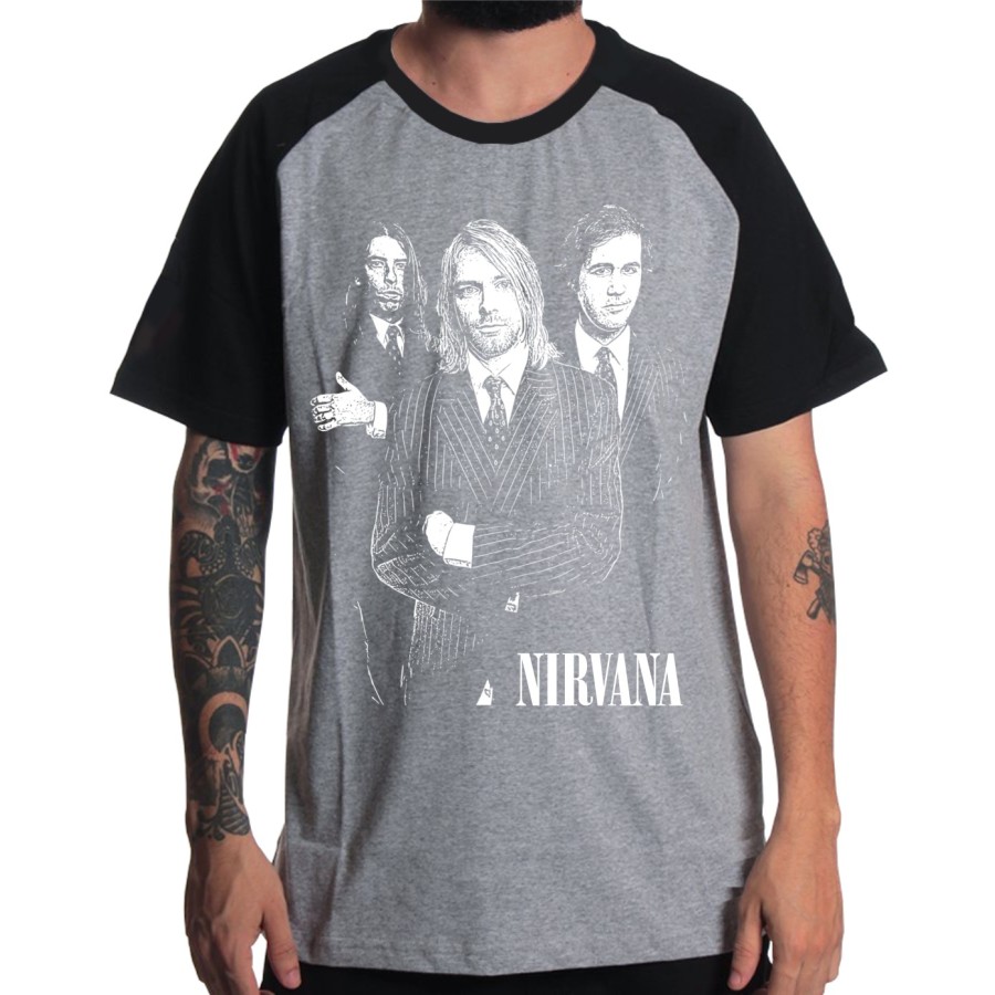 Rockwear Brasil - Camiseta Raglã Nirvana 2 Rockwear Preta