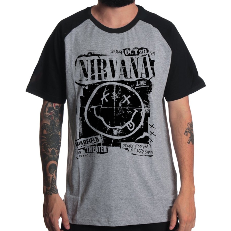 Rockwear Brasil - Camiseta Raglã Nirvana 6 Rockwear Preta