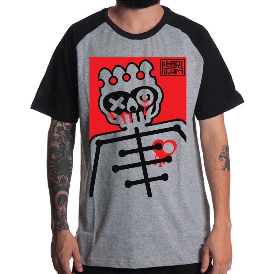 Rockwear Brasil - Camiseta Raglã Pearl Jam 4 Rockwear Preta