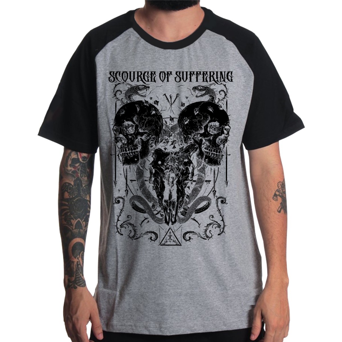 Rockwear Brasil - Camiseta Raglã Scourge Of Suffering Rockwear Preta