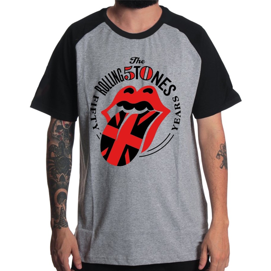 Rockwear Brasil - Camiseta Raglã The Rolling Stones 3 Rockwear Preta