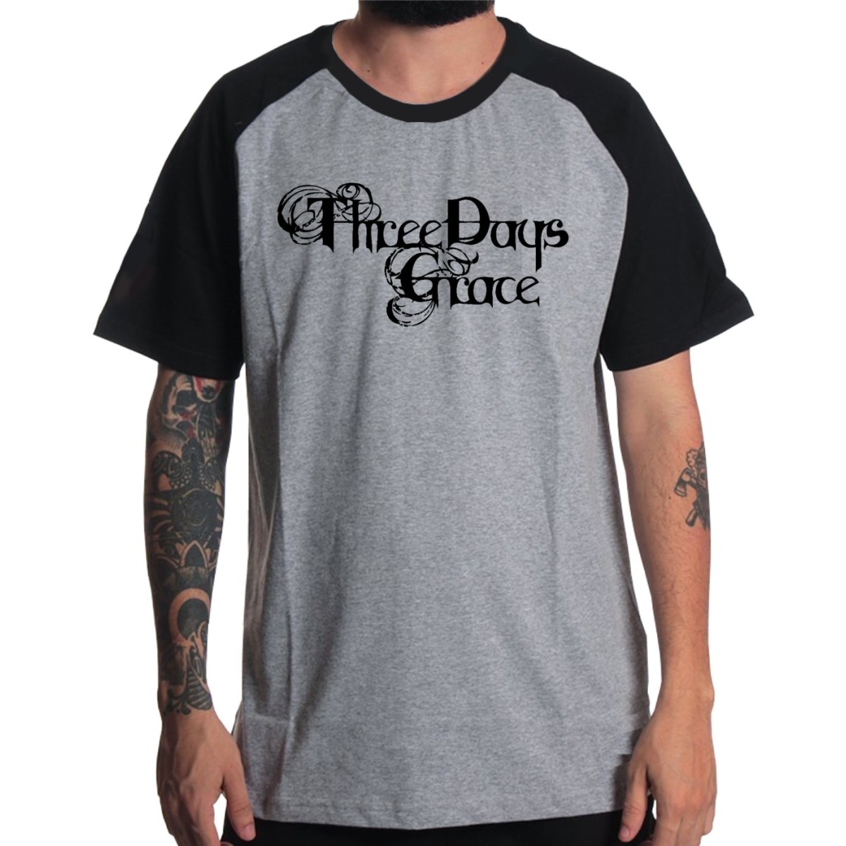Rockwear Brasil - Camiseta Raglã Three Days Grace Rockwear Preta