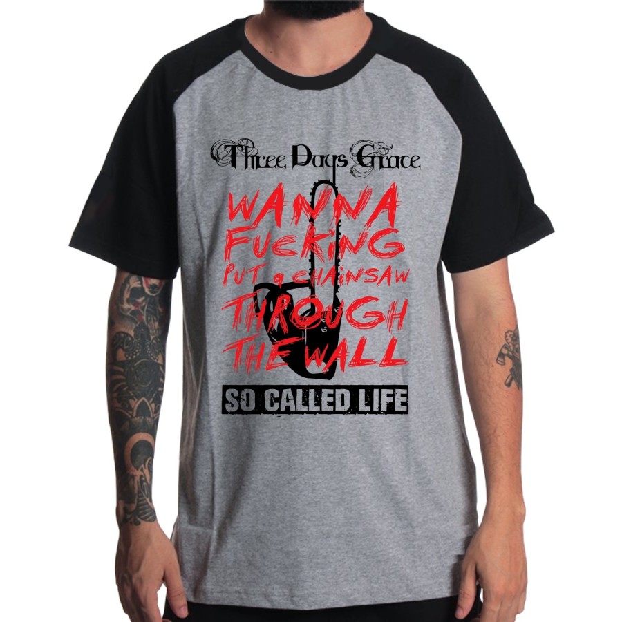 Rockwear Brasil - Camiseta Raglã Three Days Grace 2 Rockwear Preta