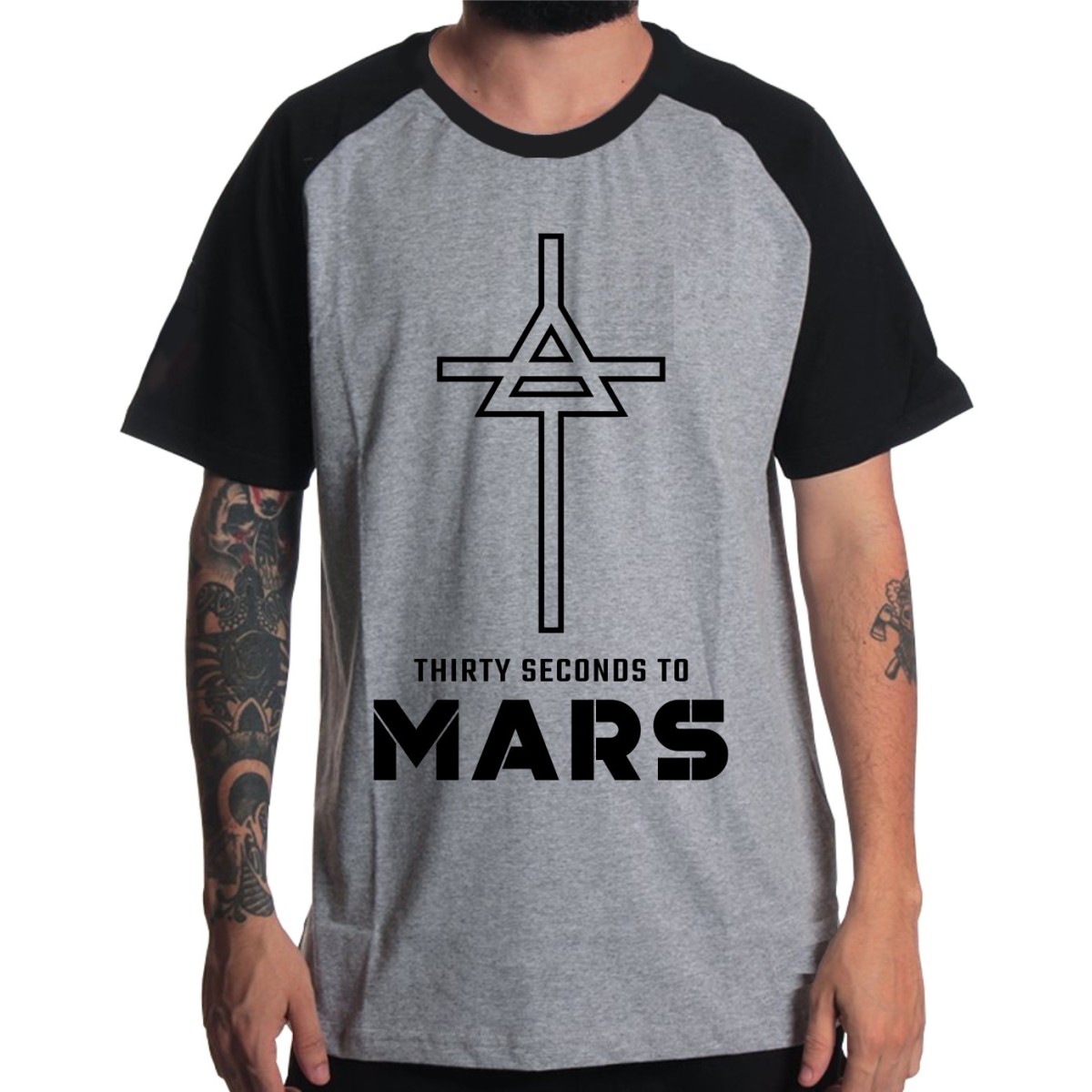 Rockwear Brasil - Camiseta Raglã 30 Seconds To Mars 5 Rockwear Preta