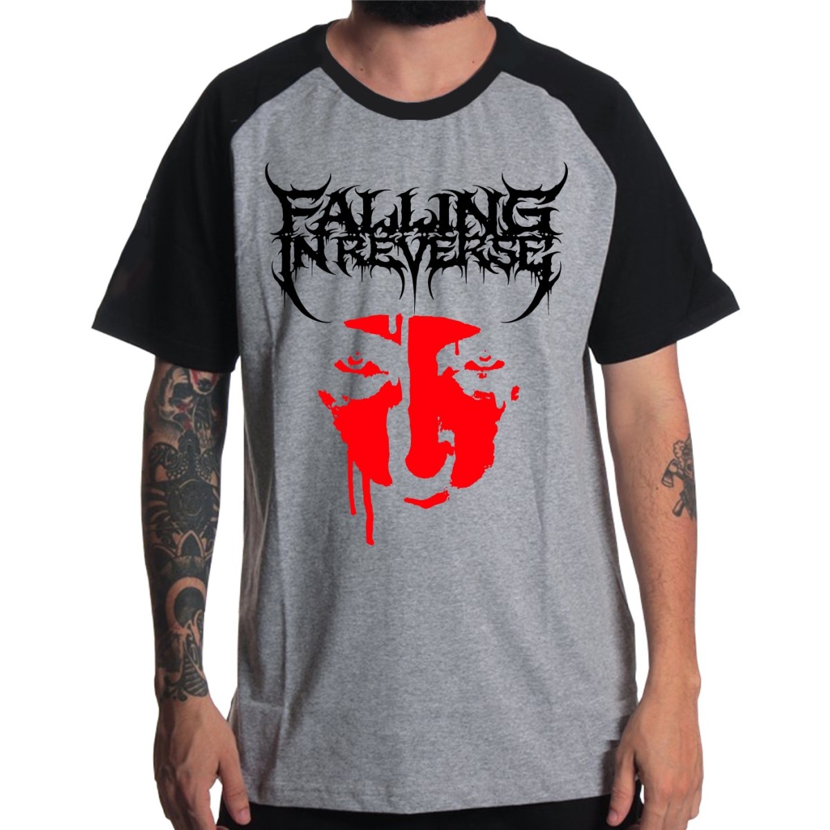 Rockwear Brasil - Camiseta Raglã Falling In Reverse 4 Rockwear Preta