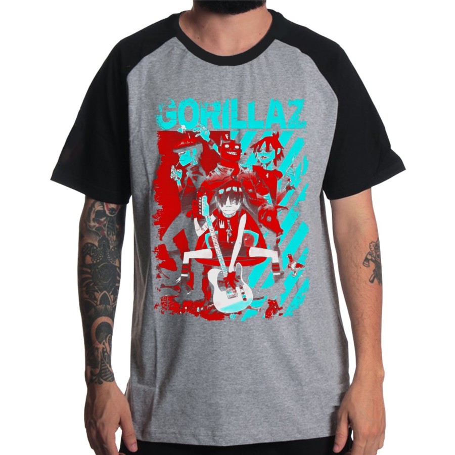 Rockwear Brasil - Camiseta Raglã Gorillaz 3 Rockwear Preta