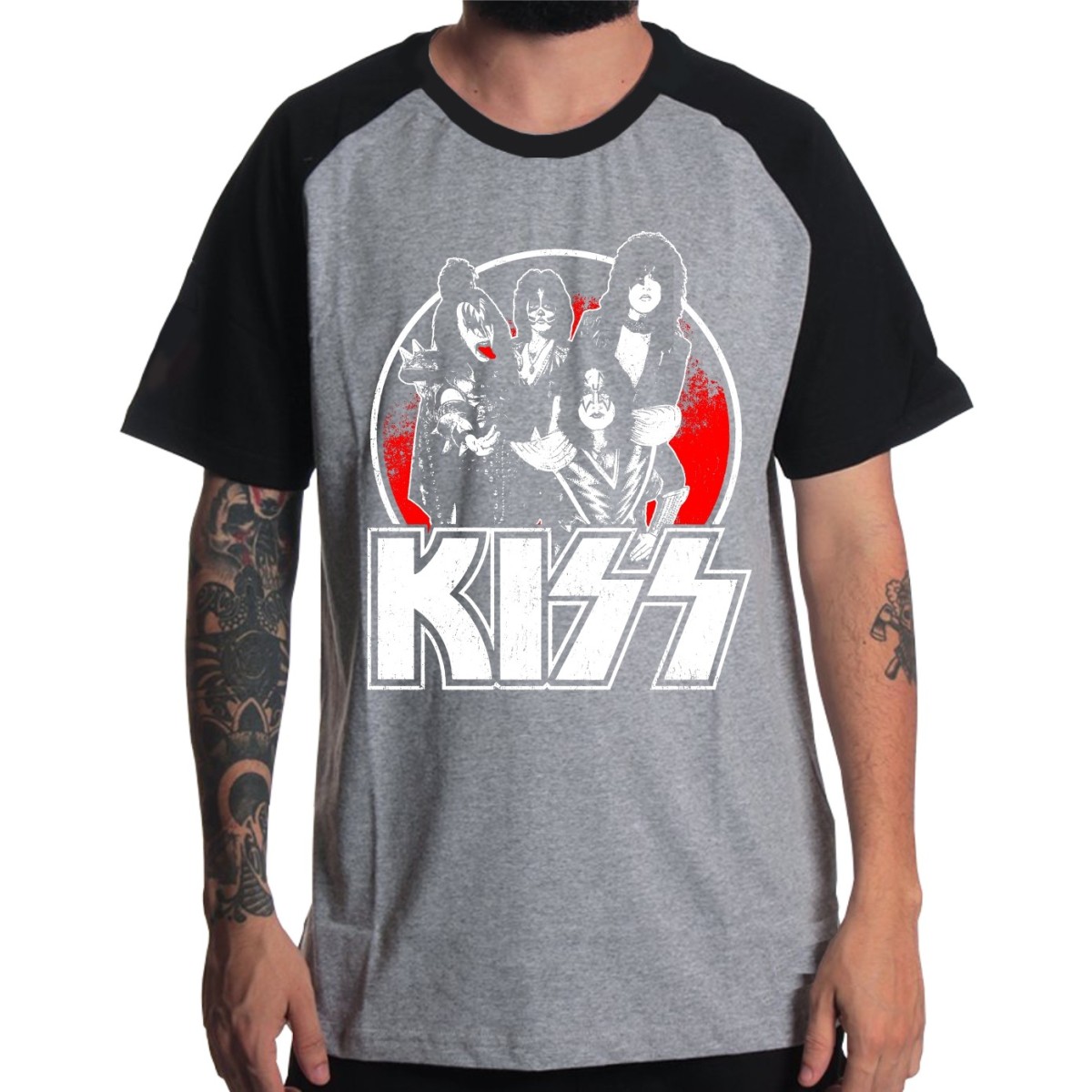 Rockwear Brasil - Camiseta Raglã KISS 4 Rockwear Preta