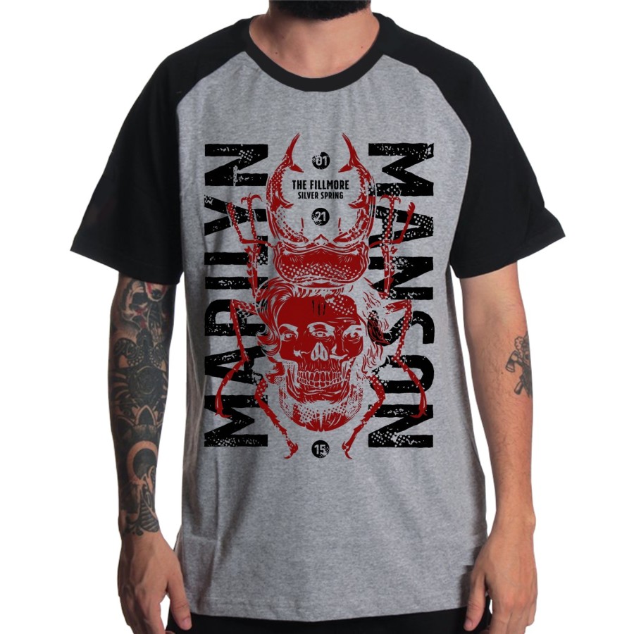 Rockwear Brasil - Camiseta Raglã Marilyn Manson 2 Rockwear Preta