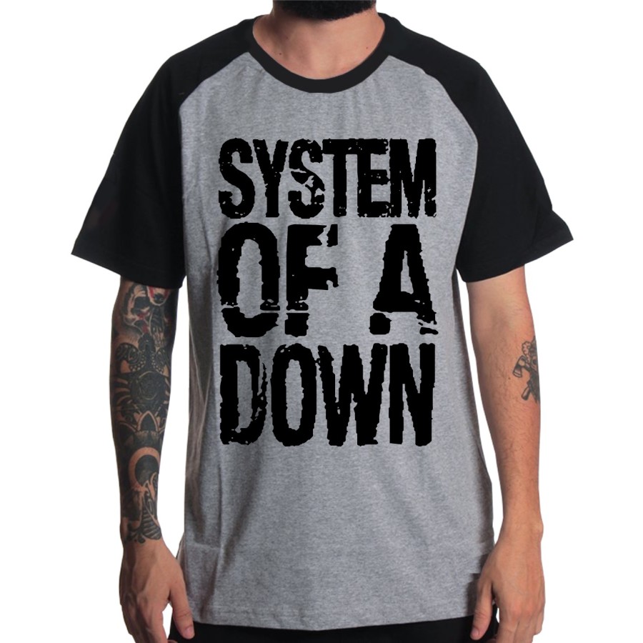 Rockwear Brasil - Camiseta Raglã System Of A Down 3 Rockwear Preta