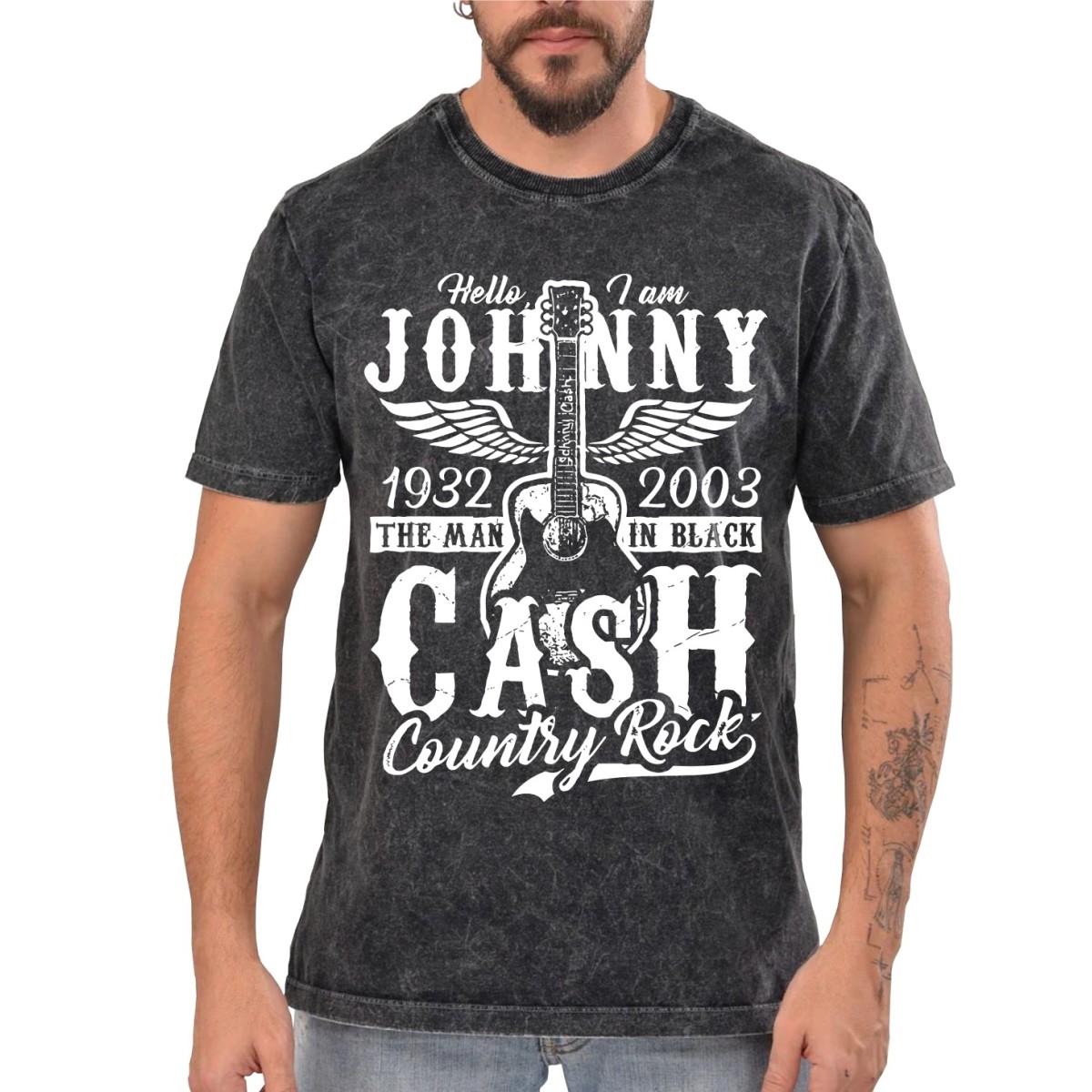 Rockwear Brasil - Camiseta Marmore Johnny Cash Rockwear Preta