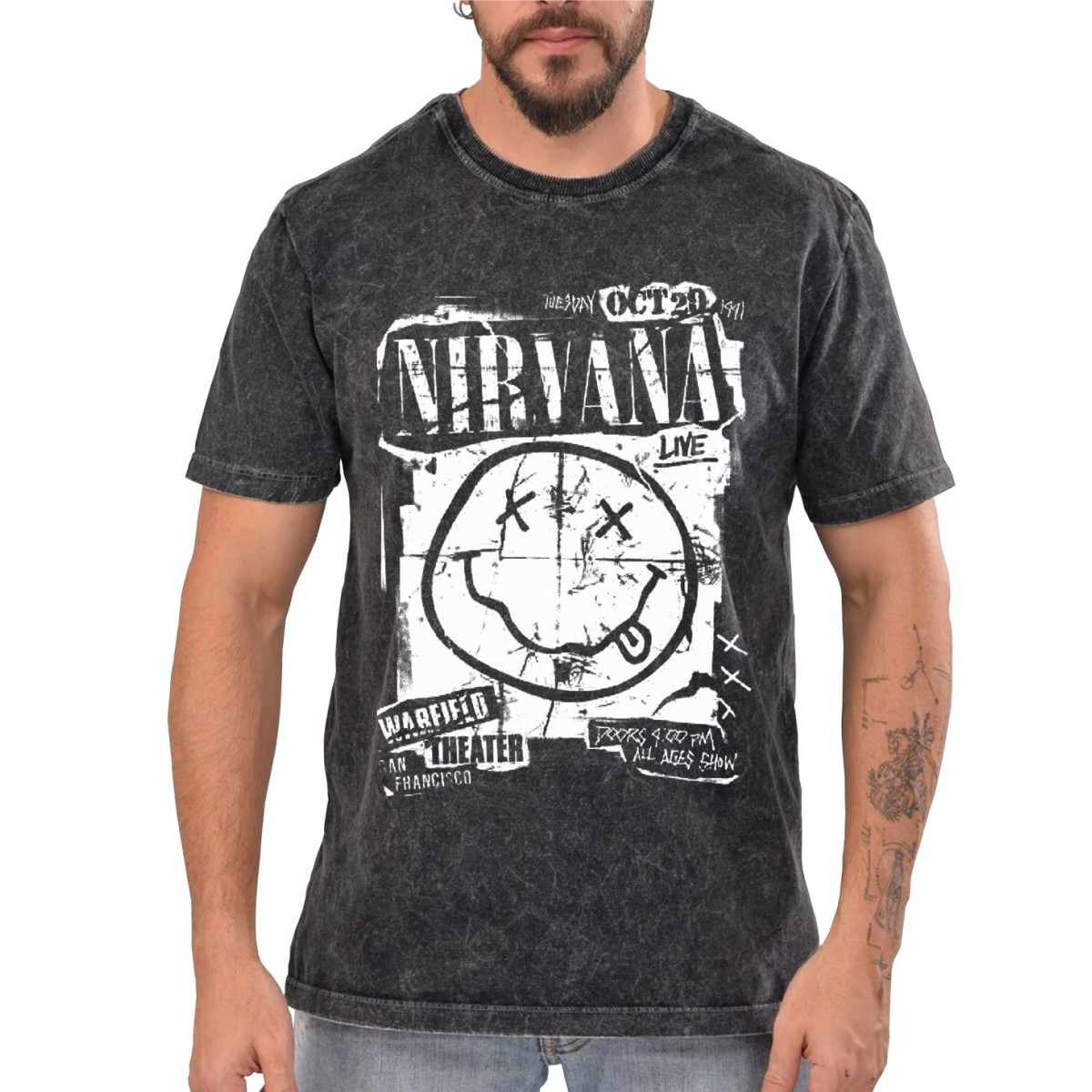 Rockwear Brasil - Camiseta Marmore Nirvana 7 Rockwear Preta