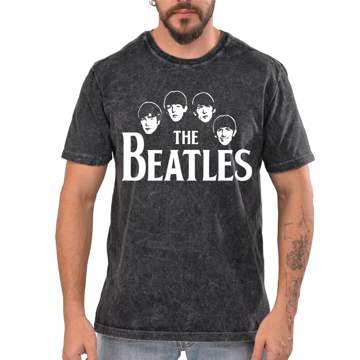 Rockwear Brasil - Camiseta Marmore The Beatles 3 Rockwear Preta